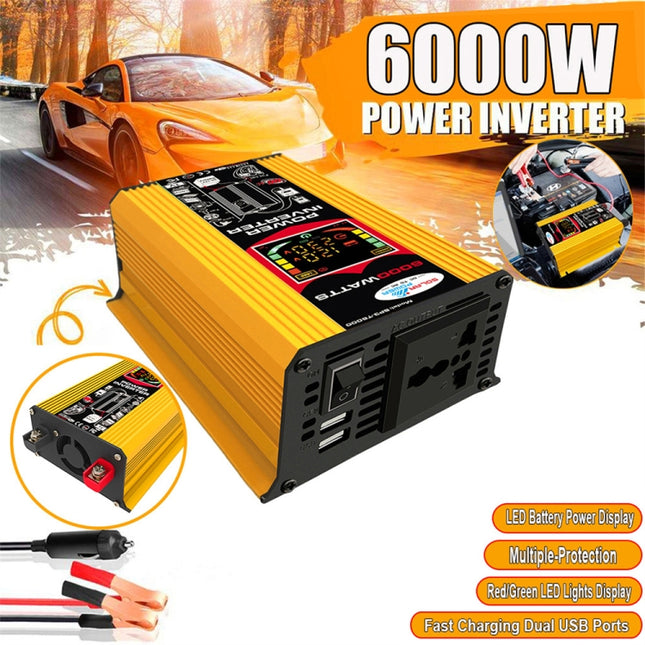 Tang III Generation 12V to 110V 6000W Car Power Inverter with LCD Display & Dual USB, 12V to 110V