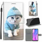 For Xiaomi Redmi 9 / C15 Blue Sweater White Cat