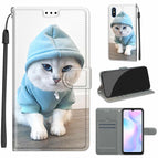 For Xiaomi Redmi 9A / C15 Blue Sweater White Cat