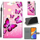 For Xiaomi Redmi 9C / C03 Gradient Pink Flying Butterflies