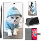 For Xiaomi Redmi Note 8 Pro / C15 Blue Sweater White Cat