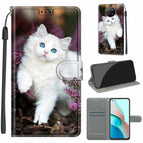 For Xiaomi Redmi Note 9 5G/ 9T / C08 Flower Bush Big White Cat