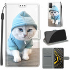 For Xiaomi Poco M3 / C15 Blue Sweater White Cat