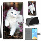 For OPPO A15 / A15s / C08 Flower Bush Big White Cat