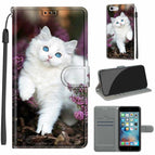 Für iPhone 6s / 6 / C08 Blumenbusch, große weiße Katze