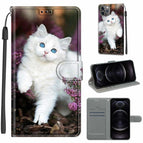 For iPhone 12 / 12 Pro / C08 Arbusto de flores Gato blanco grande