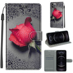 For iPhone 12 / 12 Pro / C14 Rosa con gotas de agua negras