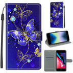 For iPhone SE 2022 / SE 2020 / 8 / 7 / C11 Mariposas azules con cadena dorada