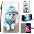 For iPhone SE 2022 / SE 2020 / 8 / 7 / Suéter azul C15 Gato blanco