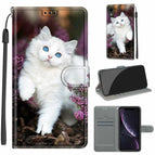 For iPhone XR / C08 Flower Bush Big White Cat