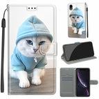For iPhone XR / C15 Blue Sweater White Cat