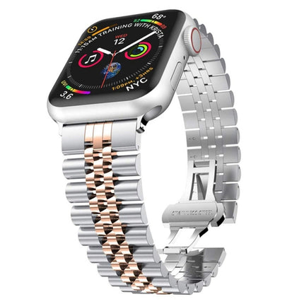 Five Beads Stainless Steel Replacement Watchbands For Apple Watch Series, 7 45mm / 6 & SE & 5 & 4 44mm / 3 & 2 & 1 42mm, 7 41mm / 6 & SE & 5 & 4 40mm / 3 & 2 & 1 38mm
