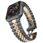 7 45mm / 6 & SE & 5 & 4 44mm / 3 & 2 & 1 42mm / Black + Rose Gold