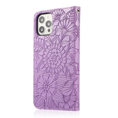 Horizontale Klapphülle aus Leder mit Sonnenblumen-Prägung, Halter, Kartenfächern, Geldbörse und Trageband, für iPhone 12, iPhone 12 Mini, iPhone 12 Pro, iPhone 12 Pro Max, iPhone 11 Pro Max