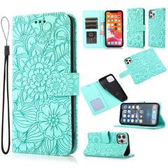 Horizontale Klapphülle aus Leder mit Sonnenblumen-Prägung, Halter, Kartenfächern, Geldbörse und Trageband, für iPhone 12, iPhone 12 Mini, iPhone 12 Pro, iPhone 12 Pro Max, iPhone 11 Pro Max