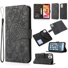 Horizontale Klapphülle aus Leder mit Sonnenblumen-Prägung, Halter, Kartenfächern, Geldbörse und Trageband, für iPhone 12, iPhone 12 Mini, iPhone 12 Pro, iPhone 12 Pro Max, iPhone 11 Pro Max