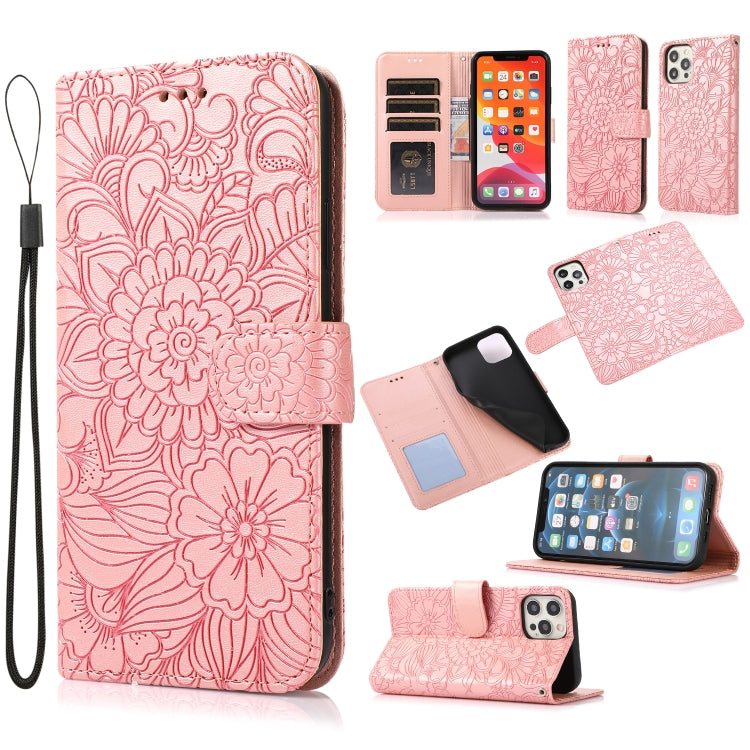 Skin Feel Embossed Sunflower Horizontal Flip Leather Case with Holder & Card Slots & Wallet & Lanyard, For iPhone 12, For iPhone 12 Mini, For iPhone 12 Pro, For iPhone 12 Pro Max