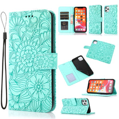 Horizontale Klapphülle aus Leder mit Sonnenblumen-Prägung, Halter, Kartenfächern, Geldbörse und Trageband, für iPhone 12, iPhone 12 Mini, iPhone 12 Pro, iPhone 12 Pro Max, iPhone 11 Pro Max