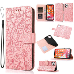 Horizontale Klapphülle aus Leder mit Sonnenblumen-Prägung, Halter, Kartenfächern, Geldbörse und Trageband, für iPhone 12, iPhone 12 Mini, iPhone 12 Pro, iPhone 12 Pro Max, iPhone 11 Pro Max