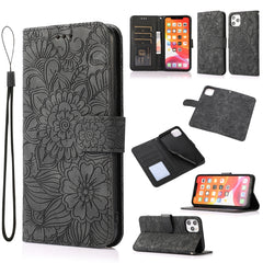 Horizontale Klapphülle aus Leder mit Sonnenblumen-Prägung, Halter, Kartenfächern, Geldbörse und Trageband, für iPhone 12, iPhone 12 Mini, iPhone 12 Pro, iPhone 12 Pro Max, iPhone 11 Pro Max