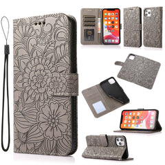 Horizontale Klapphülle aus Leder mit Sonnenblumen-Prägung, Halter, Kartenfächern, Geldbörse und Trageband, für iPhone 12, iPhone 12 Mini, iPhone 12 Pro, iPhone 12 Pro Max, iPhone 11 Pro Max