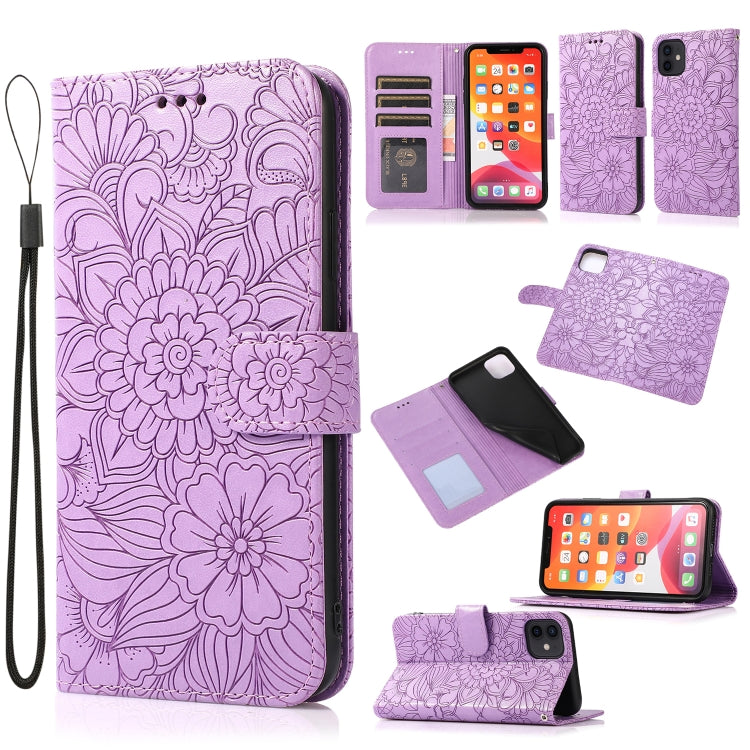 Skin Feel Embossed Sunflower Horizontal Flip Leather Case with Holder & Card Slots & Wallet & Lanyard, For iPhone 11 Pro Max, For iPhone 11 Pro, For iPhone 11, For iPhone XR