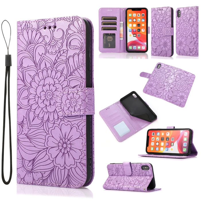 Horizontale Klapphülle aus Leder mit Sonnenblumen-Prägung, Halter, Kartenfächern, Geldbörse und Trageband, für iPhone 6/6s, für iPhone 6 Plus/6s Plus, für iPhone 7 Plus/8 Plus, für iPhone 7/8/SE (2020)