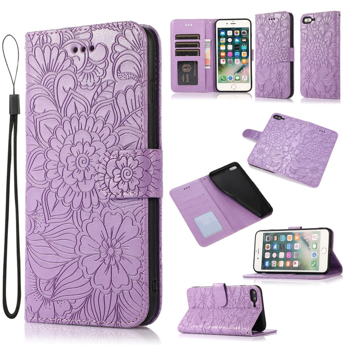 Skin Feel Embossed Sunflower Horizontal Flip Leather Case with Holder & Card Slots & Wallet & Lanyard, For iPhone 7 Plus / 8 Plus, For iPhone 7 / 8 / SE(2020)