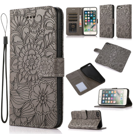 Skin Feel Embossed Sunflower Horizontal Flip Leather Case with Holder & Card Slots & Wallet & Lanyard, For iPhone 7 Plus / 8 Plus, For iPhone 7 / 8 / SE(2020)