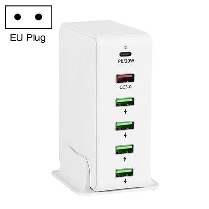 6 in 1 65W PD USB-C / Type-C + QC 3.0 USB + 4 USB Multi-port Travel Charger,, US Plug, EU Plug, UK Plug, AU Plug