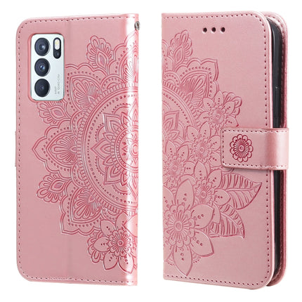 7-petal Flowers Embossing Pattern Horizontal Flip PU Leather Case with Holder & Card Slots & Wallet & Photo Frame, For OPPO Reno6 5G, For OPPO Reno 6 Pro 5G, For OPPO Reno 6 Pro+ 5G, For OPPO Realme 8 5G