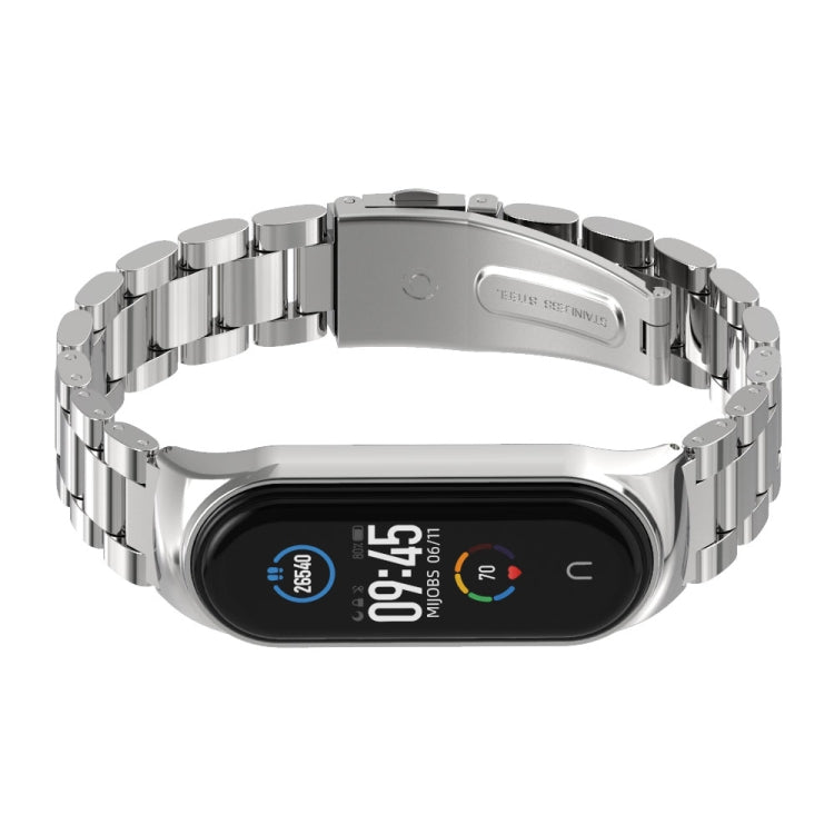 For Xiaomi Mi Band 6 / 5 / 4 / 3 CS Metal Three Bead Stainless Steel Replacement Watchband