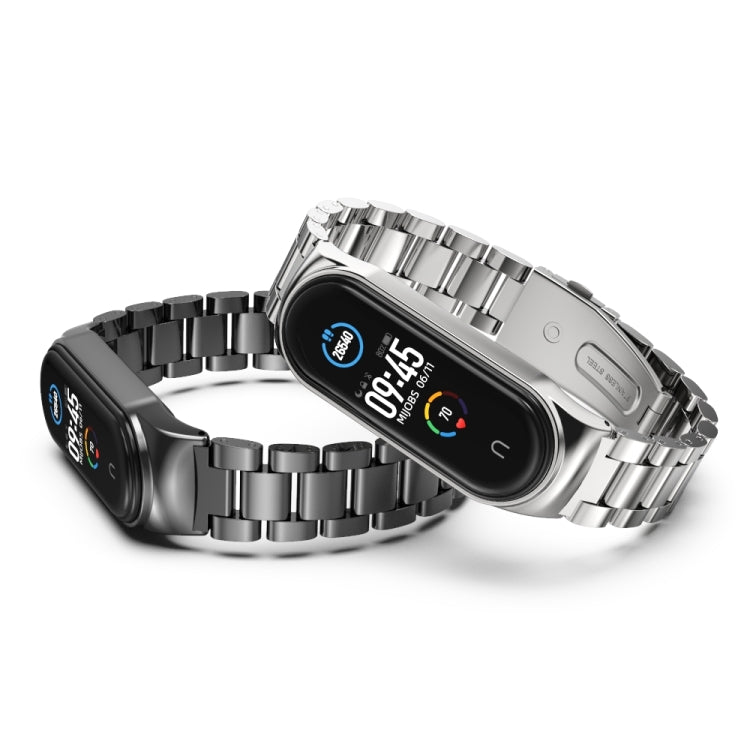 For Xiaomi Mi Band 6 / 5 / 4 / 3 CS Metal Three Bead Stainless Steel Replacement Watchband