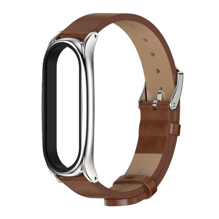 For Xiaomi Mi Band 6 / 5 / 4 / 3 Mijobs Metal Case Crazy Horse Texture PU Microfiber Plus Replacement Watchband