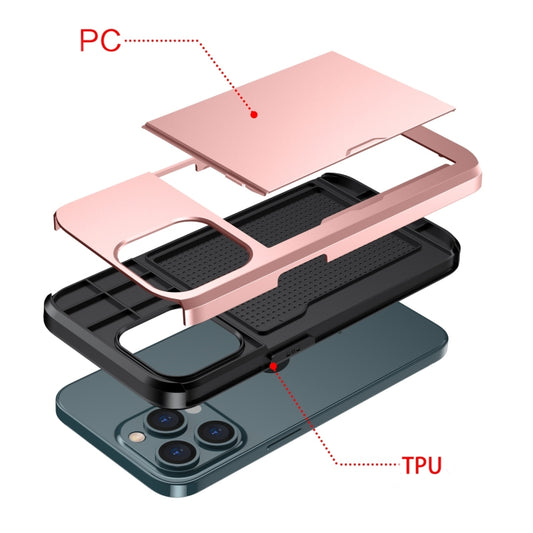 Shockproof Armor Protective Case with Slide Card Slot, For iPhone 13 mini, For iPhone 13, For iPhone 13 Pro