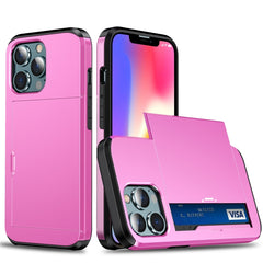 Shockproof Armor Protective Case with Slide Card Slot, For iPhone 13 mini, For iPhone 13, For iPhone 13 Pro