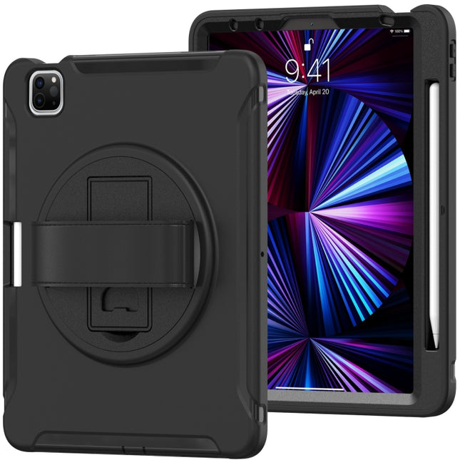 Funda protectora de TPU + PC a prueba de golpes con soporte de agarre plegable con rotación de 360 ​​grados y ranura para bolígrafo, para iPad Pro 11 2022/2021/2020/2018