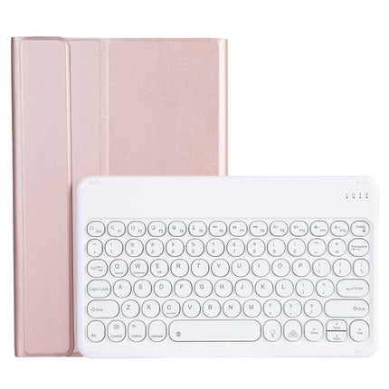 YAM12 Backlight Style Lambskin Texture Detachable Round Keycap Bluetooth Keyboard Leather Case with Holder