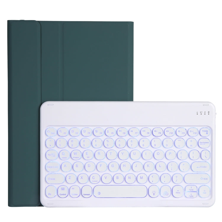 YAM12 Backlight Style Lambskin Texture Detachable Round Keycap Bluetooth Keyboard Leather Case with Holder