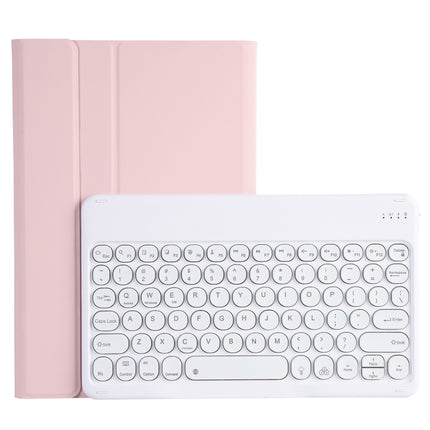 YAM12 Backlight Style Lambskin Texture Detachable Round Keycap Bluetooth Keyboard Leather Case with Holder