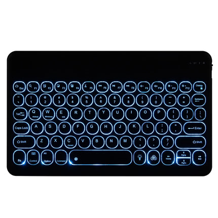 YAM12 Backlight Style Lambskin Texture Detachable Round Keycap Bluetooth Keyboard Leather Case with Holder