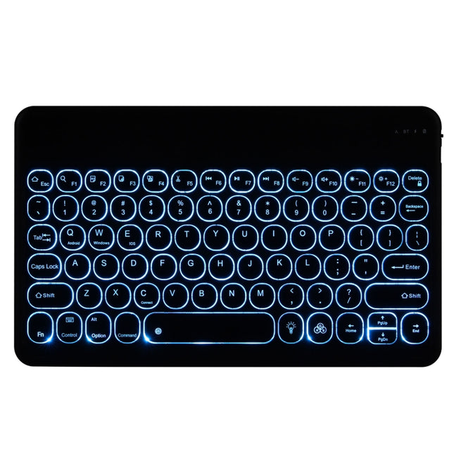 YAM12 Backlight Style Lambskin Texture Detachable Round Keycap Bluetooth Keyboard Leather Case with Holder