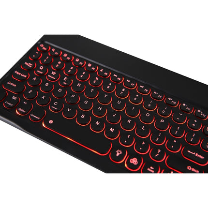 YAM12 Backlight Style Lambskin Texture Detachable Round Keycap Bluetooth Keyboard Leather Case with Holder