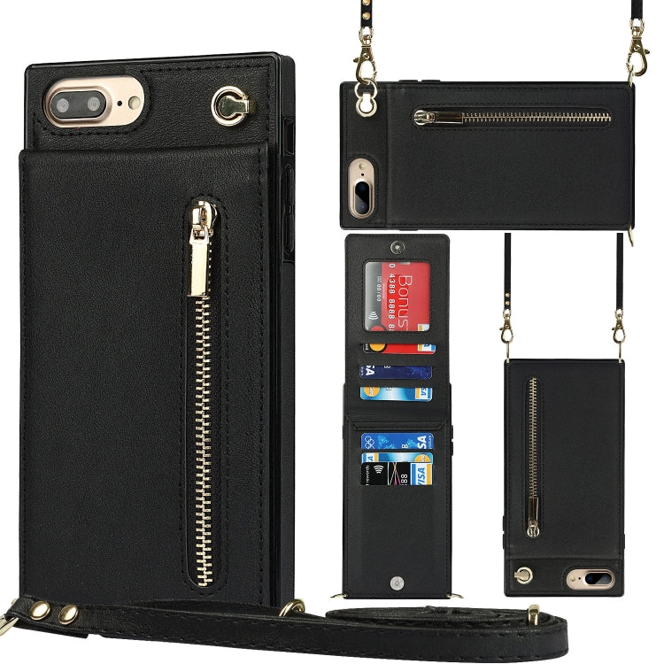 Quadratische Cross-Body-Reißverschluss-TPU+PU-Rückseitenhülle mit Halterung &amp; Kartenfächern &amp; Geldbörse &amp; Riemen, für iPhone 8 Plus / 7 Plus, für iPhone 11, für iPhone 11 Pro, für iPhone 11 Pro Max, für iPhone 12 mini, für iPhone 12 / 12 Pro