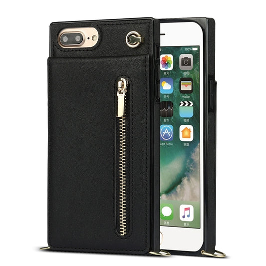 Cross-body Zipper Square TPU+PU Back Cover Case with Holder & Card Slots & Wallet & Strap, For iPhone 8 Plus / 7 Plus, For iPhone 11, For iPhone 11 Pro, For iPhone 11 Pro Max, For iPhone 12 mini, For iPhone 12 / 12 Pro