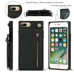 Quadratische Cross-Body-Reißverschluss-TPU+PU-Rückseitenhülle mit Halterung &amp; Kartenfächern &amp; Geldbörse &amp; Riemen, für iPhone 8 Plus / 7 Plus, für iPhone 11, für iPhone 11 Pro, für iPhone 11 Pro Max, für iPhone 12 mini, für iPhone 12 / 12 Pro