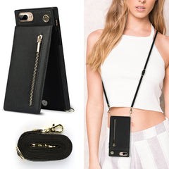 Quadratische Cross-Body-Reißverschluss-TPU+PU-Rückseitenhülle mit Halterung &amp; Kartenfächern &amp; Geldbörse &amp; Riemen, für iPhone 8 Plus / 7 Plus, für iPhone 11, für iPhone 11 Pro, für iPhone 11 Pro Max, für iPhone 12 mini, für iPhone 12 / 12 Pro