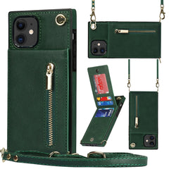 Quadratische Cross-Body-Reißverschluss-TPU+PU-Rückseitenhülle mit Halterung &amp; Kartenfächern &amp; Geldbörse &amp; Riemen, für iPhone 8 Plus / 7 Plus, für iPhone 11, für iPhone 11 Pro, für iPhone 11 Pro Max, für iPhone 12 mini, für iPhone 12 / 12 Pro