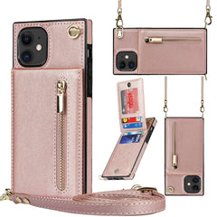 Quadratische Cross-Body-Reißverschluss-TPU+PU-Rückseitenhülle mit Halterung &amp; Kartenfächern &amp; Geldbörse &amp; Riemen, für iPhone 8 Plus / 7 Plus, für iPhone 11, für iPhone 11 Pro, für iPhone 11 Pro Max, für iPhone 12 mini, für iPhone 12 / 12 Pro