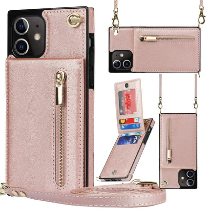 Cross-body Zipper Square TPU+PU Back Cover Case with Holder & Card Slots & Wallet & Strap, For iPhone 12 mini, For iPhone 12 / 12 Pro, For iPhone 12 Pro Max, For iPhone SE 2022 / SE 2020 / 8 / 7